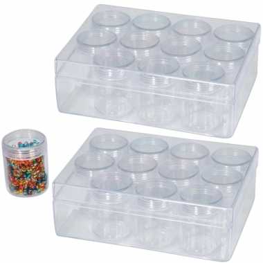 3x opberg/sorteer box/dozen 16 cm met 12 losse potjes