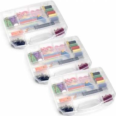 3x opbergkoffertje opbergdoosjes 8 vaks transparant