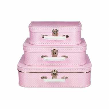 Koffertje roze met stippen wit 35 cm