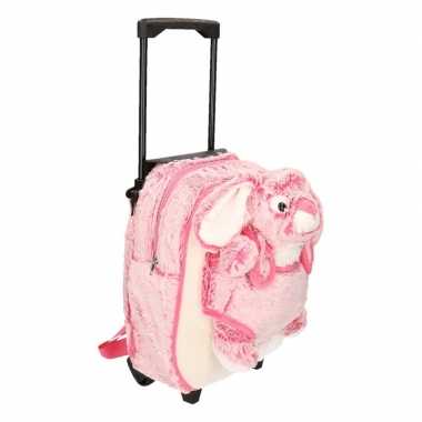 Pluche kindertrolley/rugtasje roze konijn/haas 35 x 25 x 13 cm