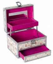 Roze luxe make up sieraden opbergkist met hartjes 18 x 14 x 18 cm
